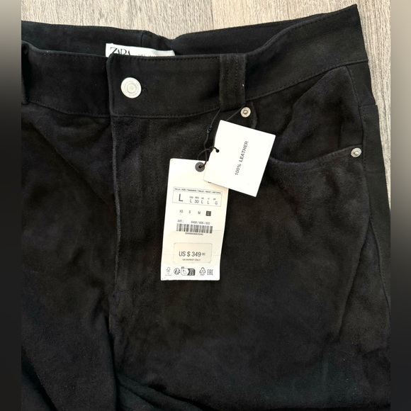 Zara Suede Leather Pants L Black NWT - Picture 6 of 8